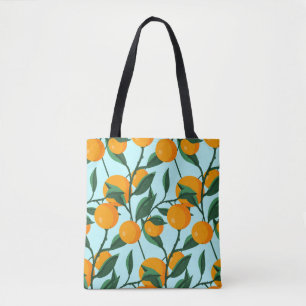 Tote Bag oranges on leaf branches seamless pattern, citrus 