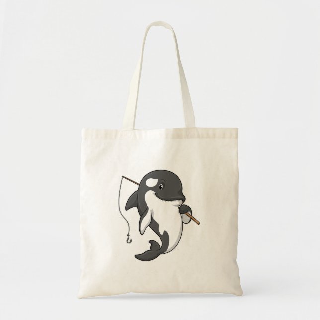 Tote Bag Orca comme Fisher avec une barre de pêche (Devant)