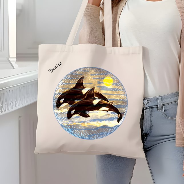 Tote Bag Orca, Tueur Baleines Aquarelle (Créateur téléchargé)