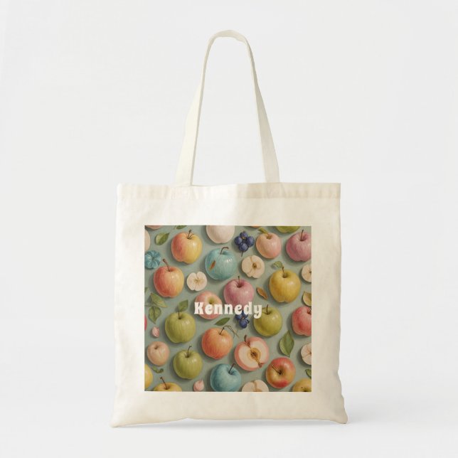 Tote Bag Orchard Whimsy : Fruits pastel (Devant)