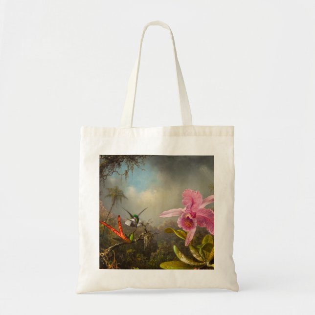 Tote Bag Orchidée avec deux colibris Heade (Devant)