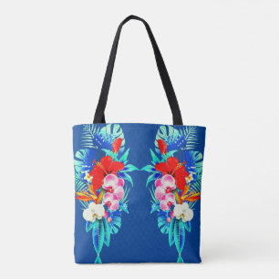 Tote Bag Orchidée tropicale et palmier feuille floral hawaï