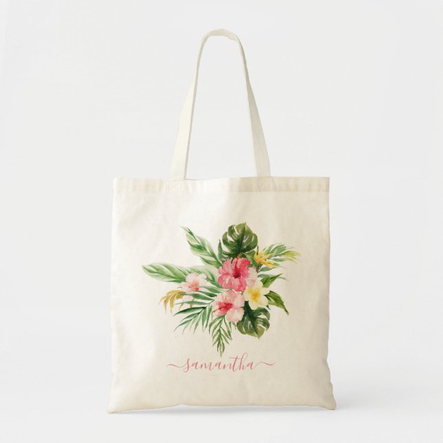 Tote Bag Orchidées de fleurs roses Feuilles tropicales (Devant)
