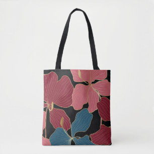 Tote Bag Orchidées d'or, art floral élégant.