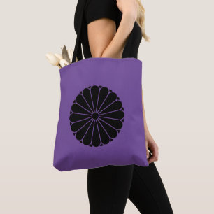Tote Bag Oriental Noir Kiku Chrysanthemum Mon Kamon Art
