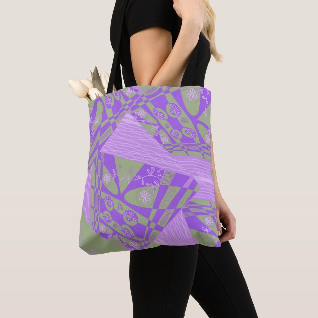 Tote Bag Origami Chintz (L) Dusty Green Purple Leggings (De près)