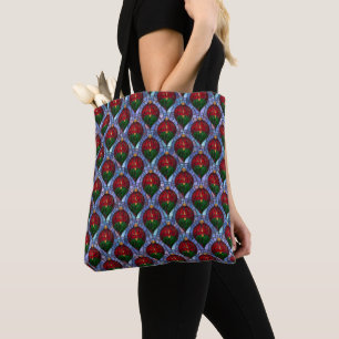 Tote Bag Ornement de Noël Rouge Vert Bleu Verre Cathédrale 