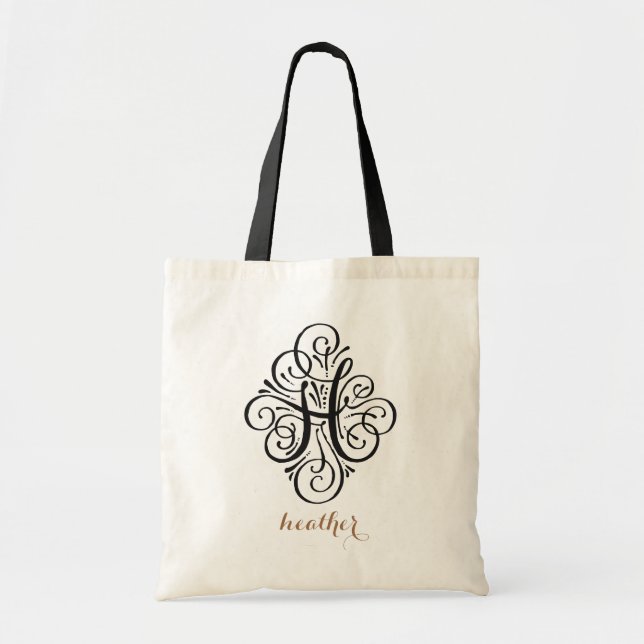 Tote Bag Ornement Monogramme Flourish Initiale Personnalisé (Devant)