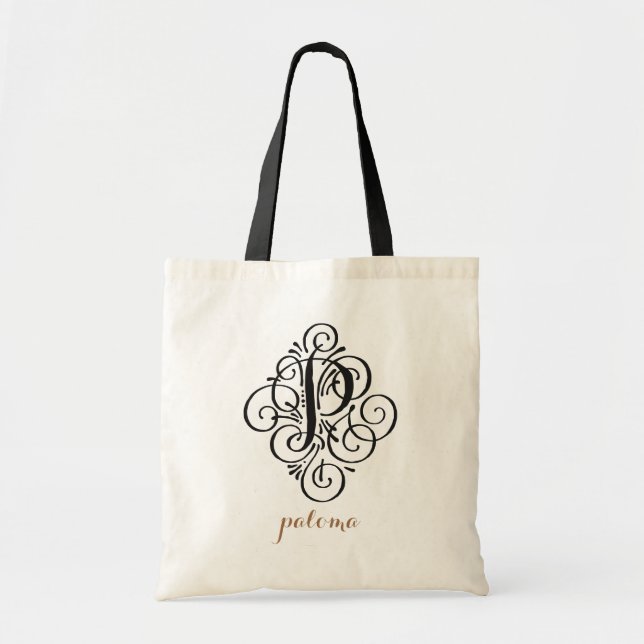 Tote Bag Ornement Monogramme Flourish Initiale Personnalisé (Devant)