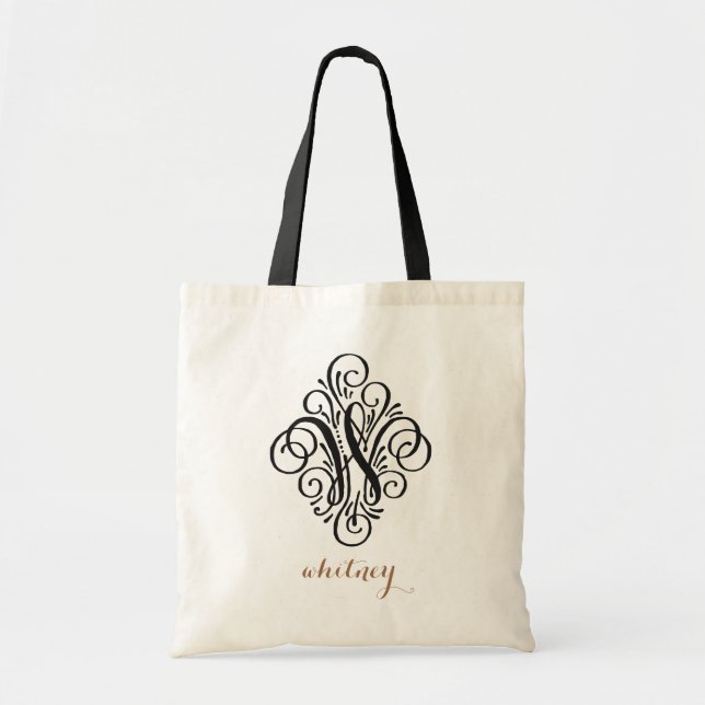 Tote Bag Ornement Monogramme Flourish Initiale Personnalisé (Devant)