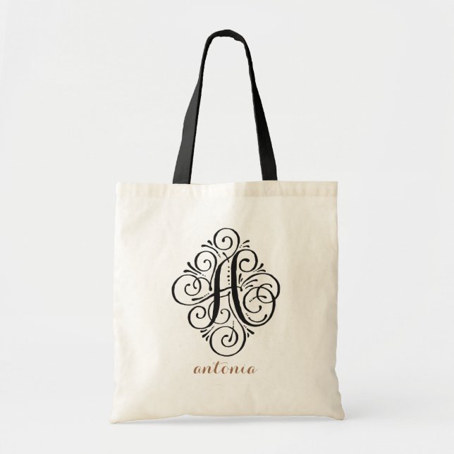 Tote Bag Ornement Monogramme Personnalisé avec Initiale "A" (Devant)