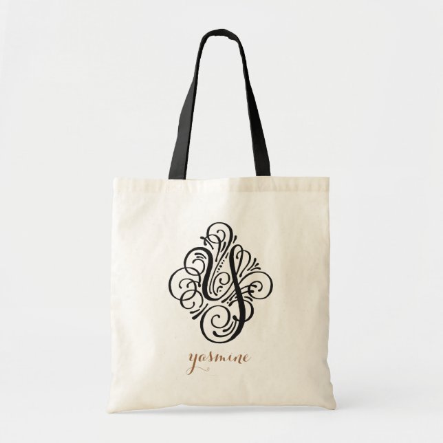 Tote Bag Ornement Monogramme Swash Initiale Personnalisée " (Devant)
