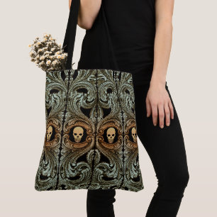 Tote Bag Ornement Vert Goth Sage Avec Crâne