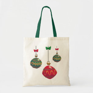 Tote Bag Ornements de Noël rétro rouge et vert