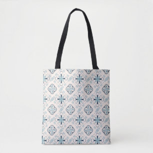 Tote Bag ornements marocains bleu crème ethnique orientale
