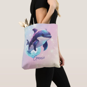 Tote Bag Orque Kawaii Tueur Baleine Personnalisé Bleu & Ros