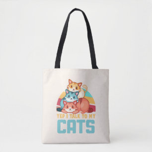 Tote Bag Oui, je parle à My Cats-Adorable Trio Cat Design 2
