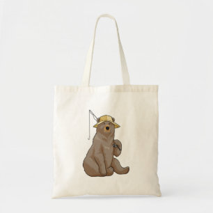 Tote Bag Ours à la pêche avec une baguette de pêche