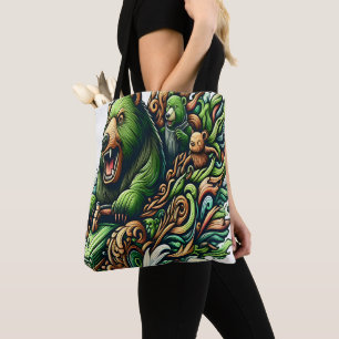 Tote Bag Ours Animés à bord d'une voiture verte