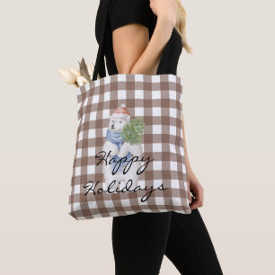 Tote Bag Ours bleu tartan l Polar