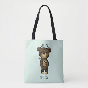 Tote Bag Ours Brown mignon tenant une Fleur Jaune
