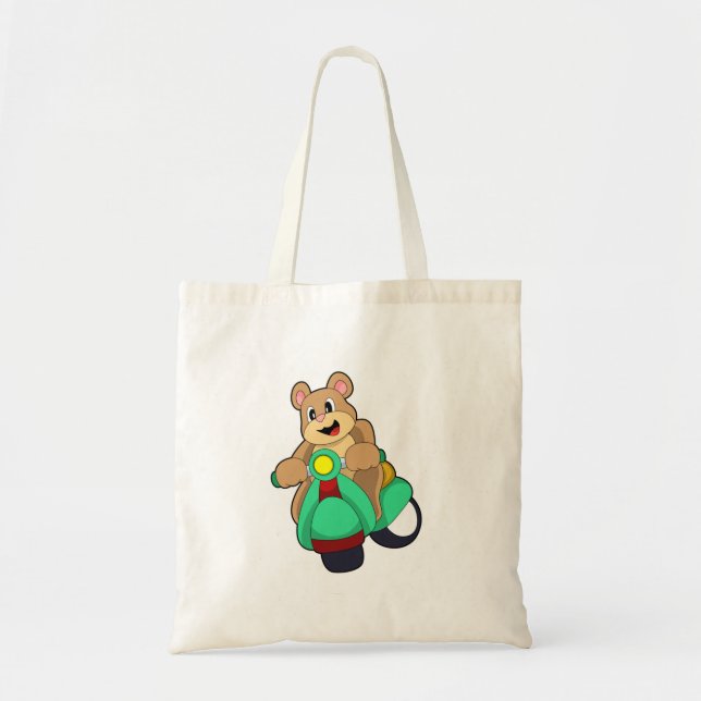 Tote Bag Ours comme Biker avec Scooter.PNG (Devant)