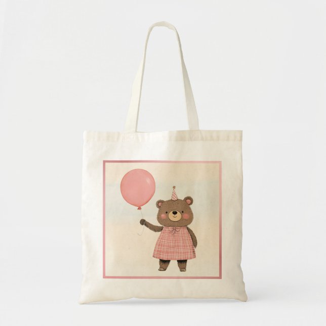 Tote Bag Ours de robe rose plaid à la corne et Casquette (Devant)
