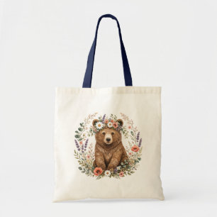 Tote Bag Ours des bois floraux Art botanique