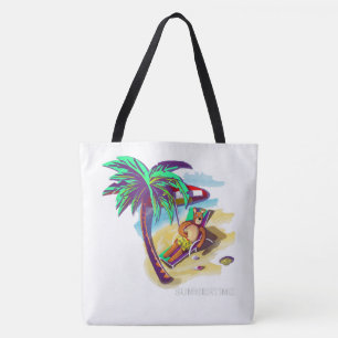 Tote Bag Ours d'été relaxant sur la plage tropicale