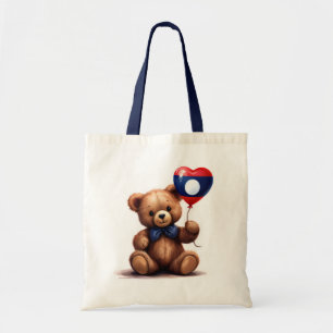 Tote Bag ours en peluche & ballon avec drapeau du Laos.