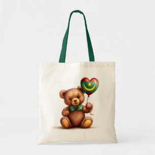 Tote Bag ours en peluche & ballon avec drapeau mauritanien.