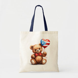 Tote Bag ours en peluche & ballon avec drapeau portoricain.