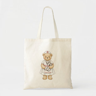 Tote Bag Ours en peluche infirmière personnalisée Nom perso