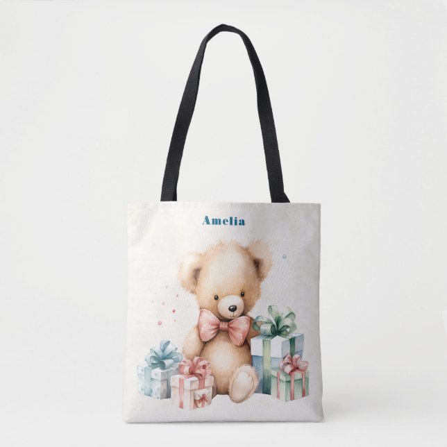 Tote Bag Ours en peluche mignonne avec cadeaux de Noël (Devant)