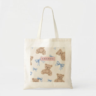 Tote Bag Ours en peluche personnalisé & motif noeud papillo
