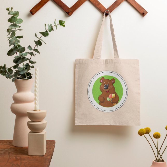 Tote Bag Ours mignon avec crème glacée Cône animal amusant (Créateur téléchargé)