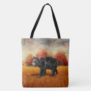 Tote Bag Ours noir en forêt d'automne