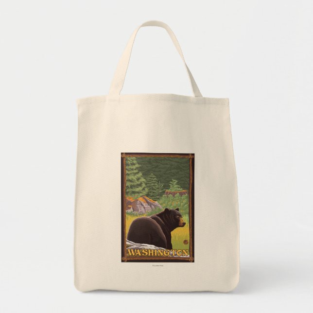 Tote Bag Ours noir en forêt - Washington (Devant)