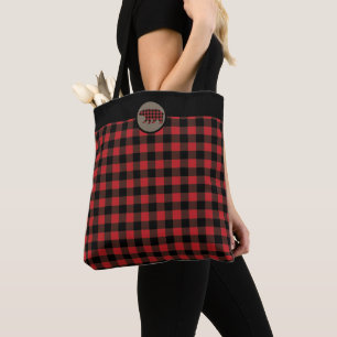 Tote Bag Ours Plaid Noir Rouge