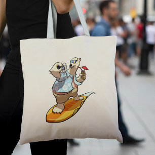 Tote Bag Ours polaire cool surf avec cocktail Dessin