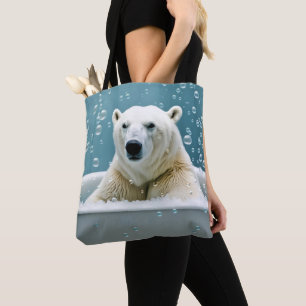 Tote Bag Ours Polaire Dans La Baignoire À Bulles