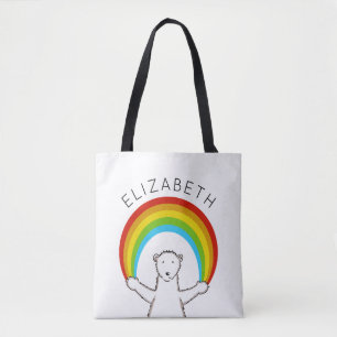 Tote Bag Ours polaire et arc-en-ciel personnalisés