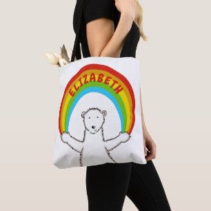 Tote Bag Ours polaire et arc-en-ciel personnalisés