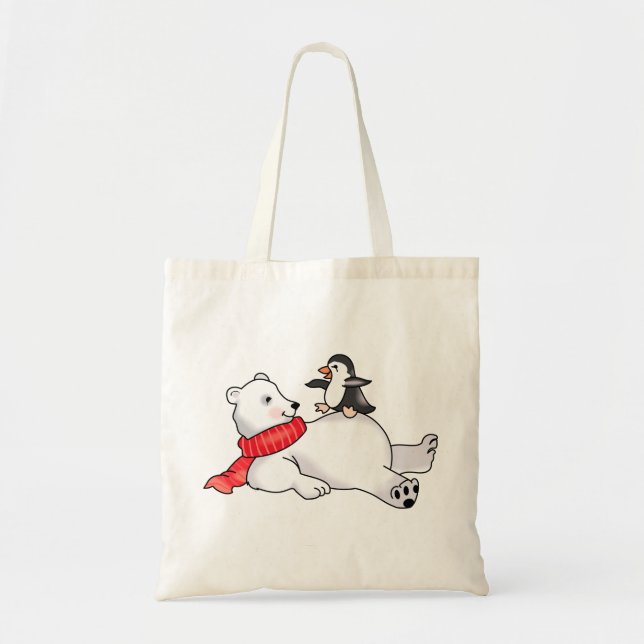 Tote Bag Ours polaire et pingouin (Devant)