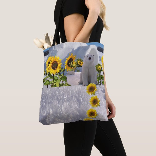 Tote Bag Ours polaire tournesol Fourre-tout (De près)