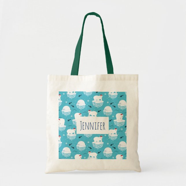 Tote Bag Ours polaires mignons à Santa Hats Motif de Noël (Devant)