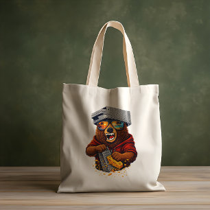 Tote Bag Ours Rétro Avec Chapeau Râpe à Fromage et Lunettes