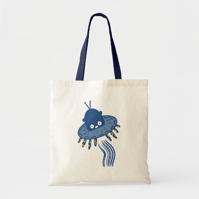 Tote Bag OVNI octopique bleu Kawaii (Devant)