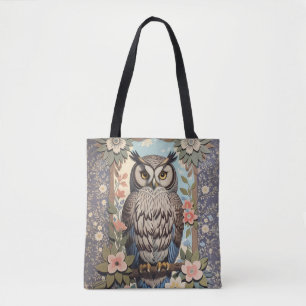 Tote Bag Owl Pastel Floral William Morris Inspiré