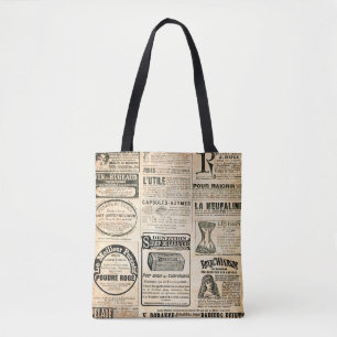 Tote Bag Page de journal avec publicité - Vintage engrave